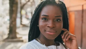 Hopeful african american woman looking at the camera